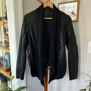 Blank NYC Faux Leather Jacket with Asymmetrical Knit Lapel // M